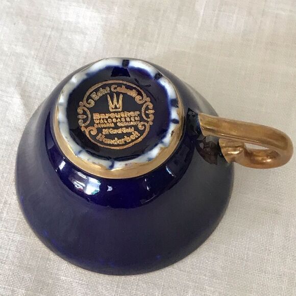 Bareuther Waldsassen Echt Cobalt Handarbeit Rose Demitasse Cup & Saucer Set 24kt - Picture 11 of 16